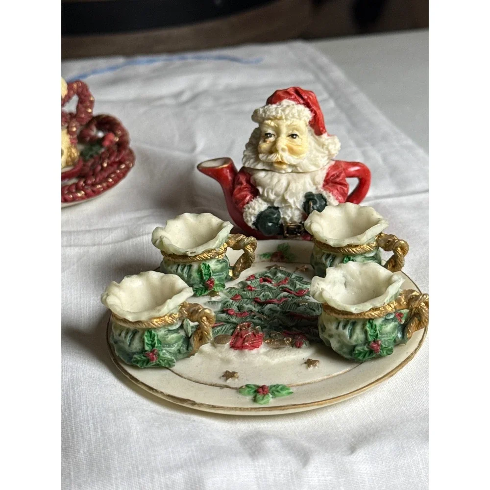 Wongs International Trading Inc Miniature Santa Claus Tea Set Holiday Decor 3pc
